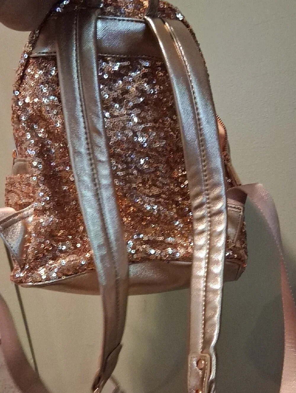 Disney Rose Gold Sequin Mini Backpack with Metallic Bow